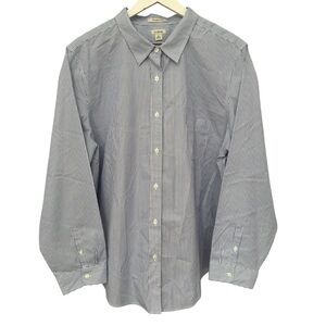 NWT L.L. Bean Oxford Striped Wrinkle Free French Blue Long Sleeve Shirt Women 3X
